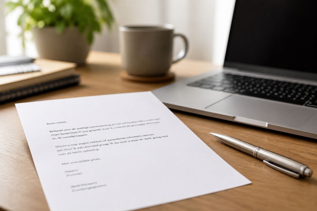 De claimbrief naast de laptop, close-up met ondiepe scherptediepte.
